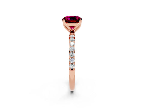 Rose gold Cushion Cut Garnet Solitaire Engagement Ring with Pavé Band and Prong Setting_2