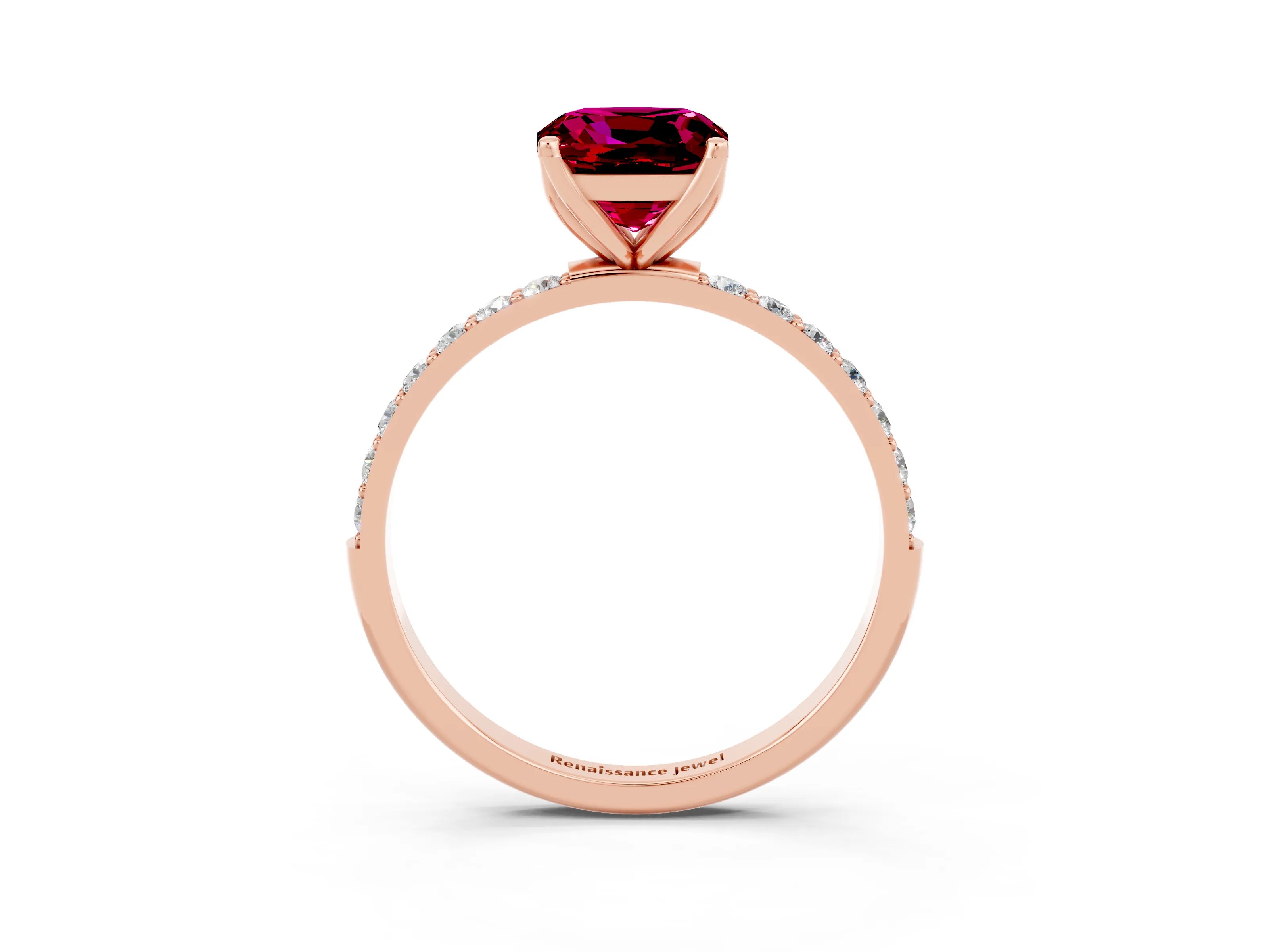 Rose gold Cushion Cut Garnet Solitaire Engagement Ring with Pavé Band and Prong Setting_3