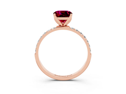 Rose gold Cushion Cut Garnet Solitaire Engagement Ring with Pavé Band and Prong Setting_3