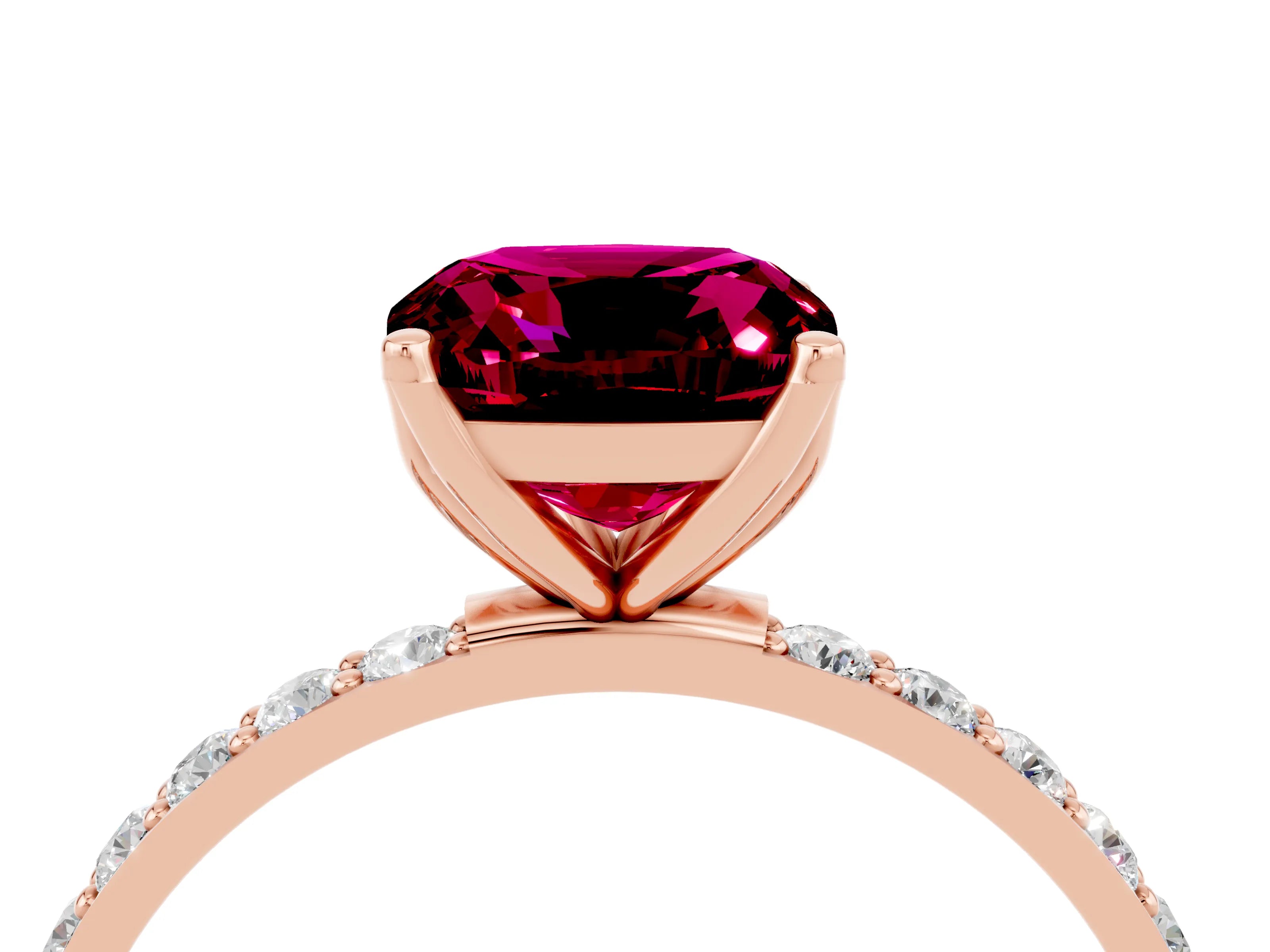 Rose gold Cushion Cut Garnet Solitaire Engagement Ring with Pavé Band and Prong Setting_4
