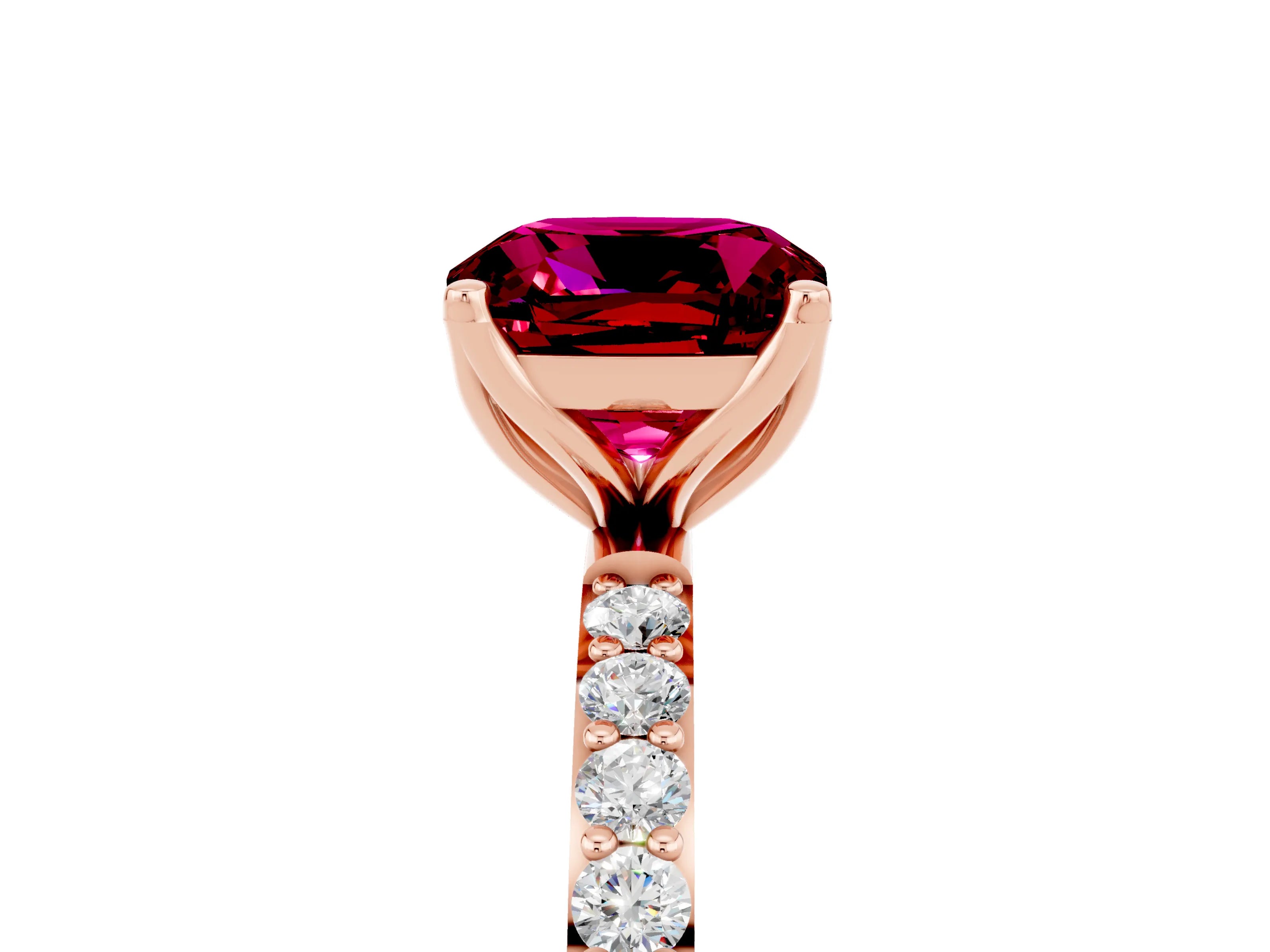 Rose gold Cushion Cut Garnet Solitaire Engagement Ring with Pavé Band and Prong Setting_5