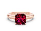 Rose gold Cushion Cut Garnet Solitaire Engagement Ring with Round Band and Four-Prong Setting