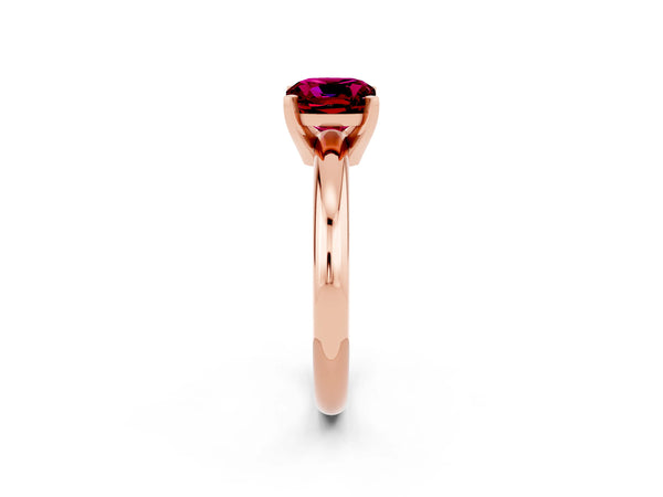 Rose gold Cushion Cut Garnet Solitaire Engagement Ring with Round Band and Four-Prong Setting