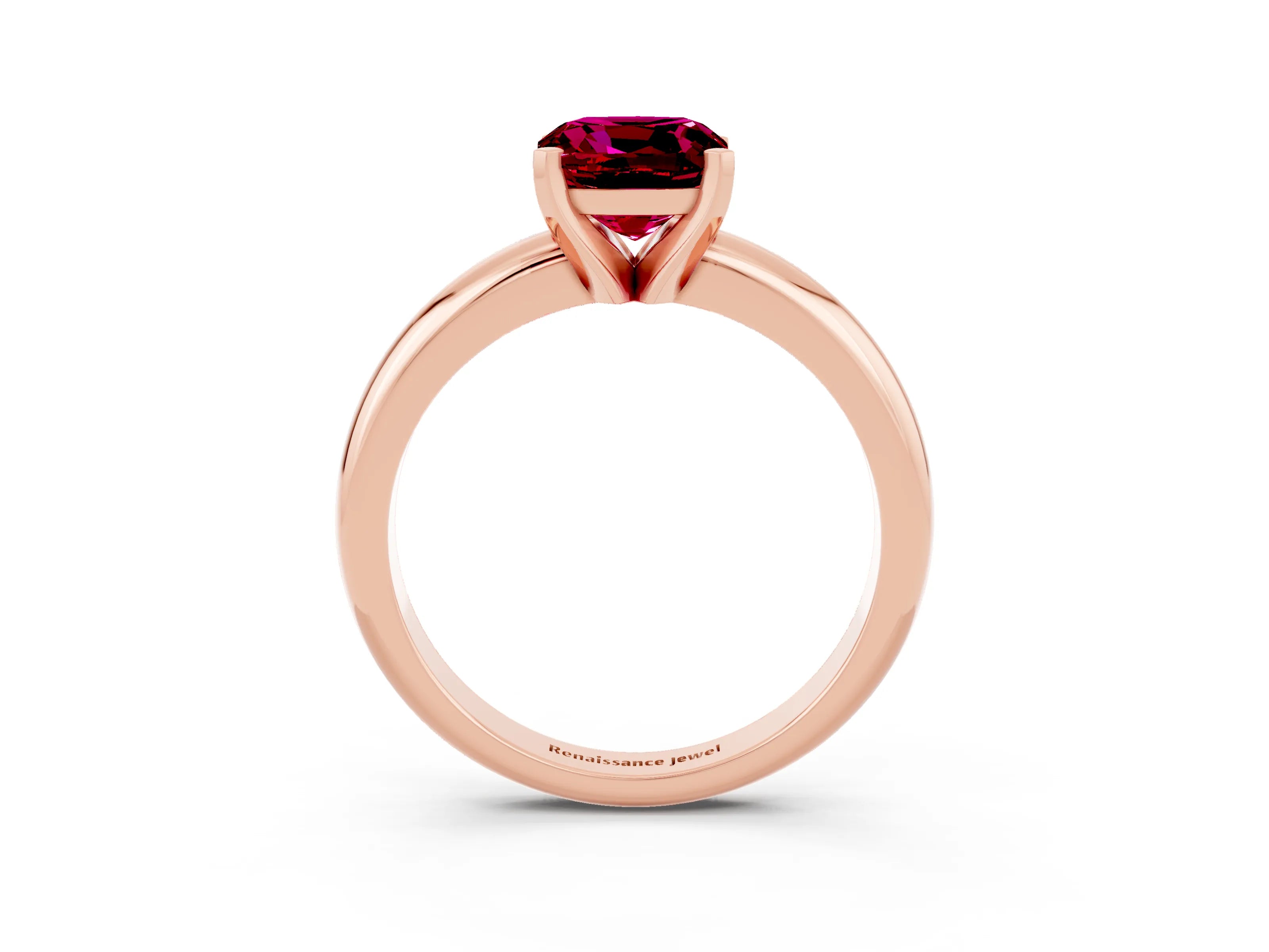 Rose gold Cushion Cut Garnet Solitaire Engagement Ring with Round Band and Four-Prong Setting_3