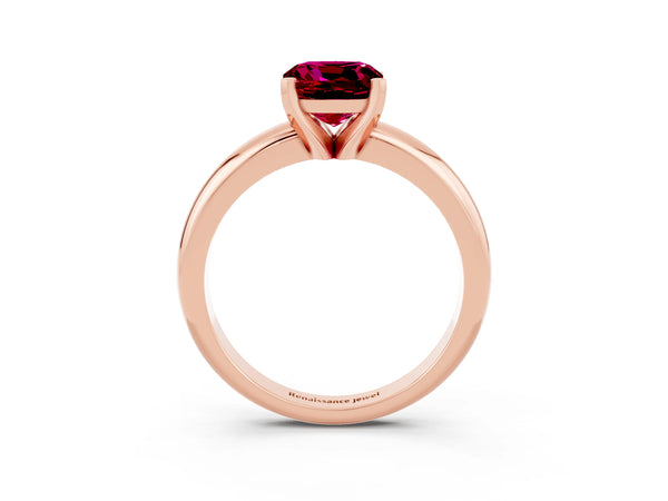 Rose gold Cushion Cut Garnet Solitaire Engagement Ring with Round Band and Four-Prong Setting