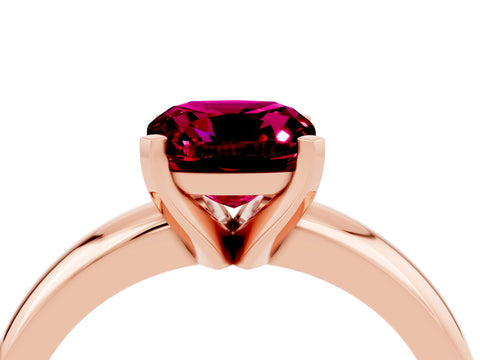 Rose gold Cushion Cut Garnet Solitaire Engagement Ring with Round Band and Four-Prong Setting_4