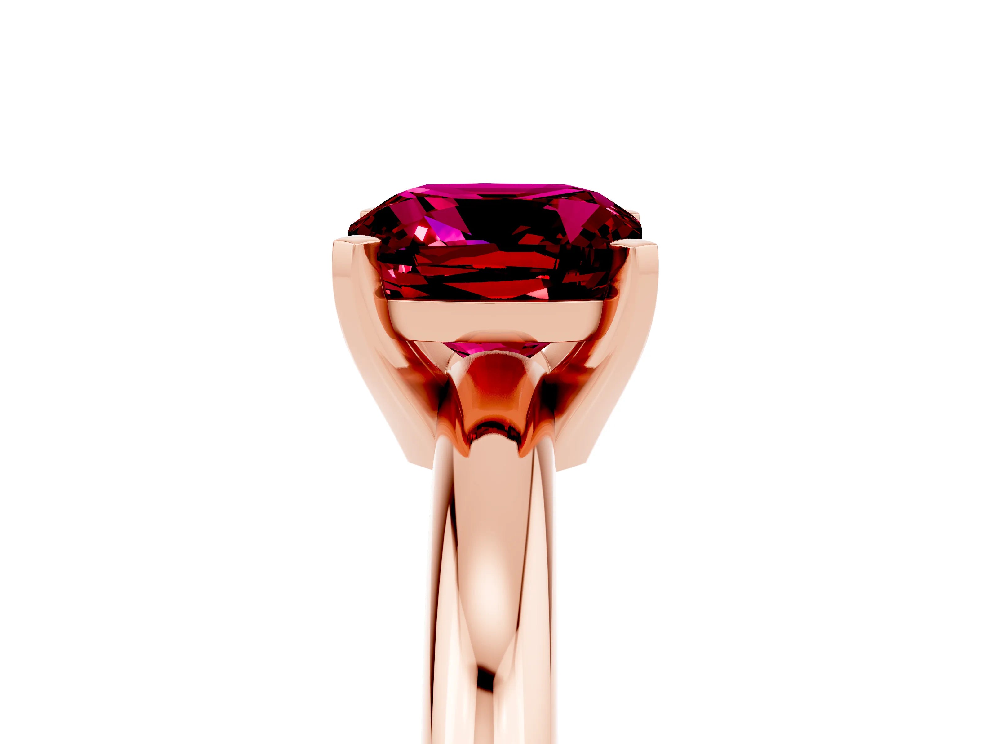 Rose gold Cushion Cut Garnet Solitaire Engagement Ring with Round Band and Four-Prong Setting_5