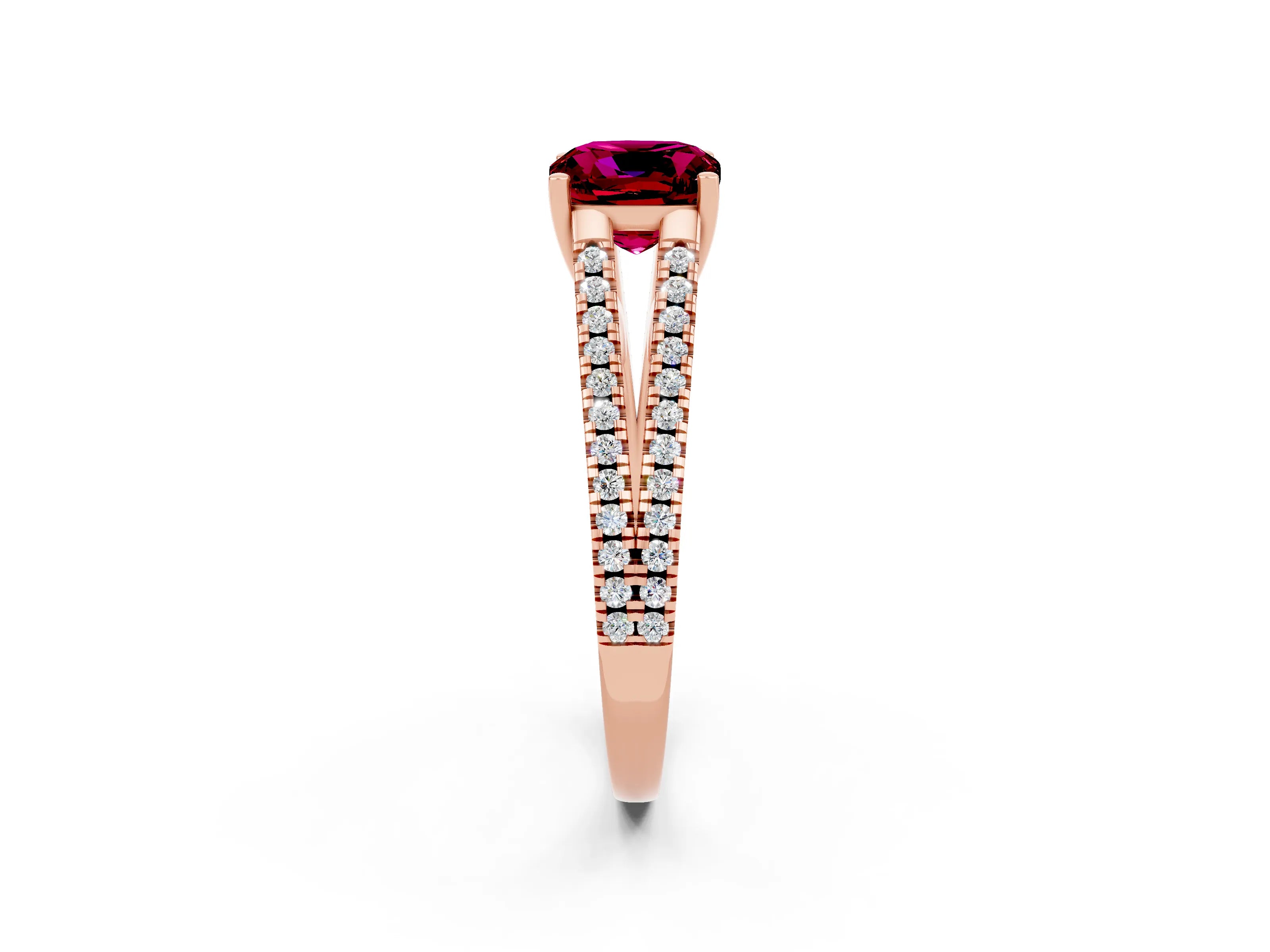 Rose gold Cushion Cut Garnet Solitaire Engagement Ring with Split Shank Pavé Band_2