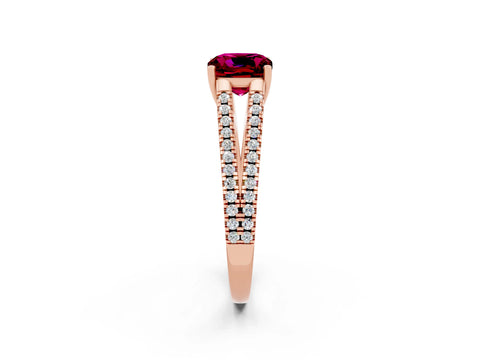 Rose gold Cushion Cut Garnet Solitaire Engagement Ring with Split Shank Pavé Band_2