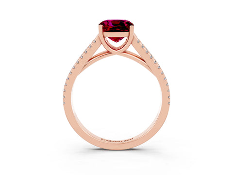Rose gold Cushion Cut Garnet Solitaire Engagement Ring with Split Shank Pavé Band_3