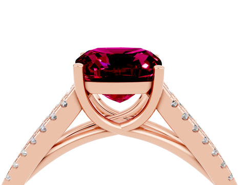 Rose gold Cushion Cut Garnet Solitaire Engagement Ring with Split Shank Pavé Band_4