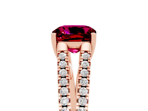 Rose gold Cushion Cut Garnet Solitaire Engagement Ring with Split Shank Pavé Band_5