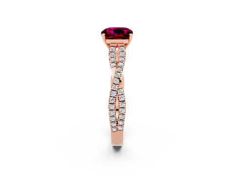Rose gold Cushion Cut Garnet Solitaire Engagement Ring with Twisted Pavé Band and Four-Prong Setting_14