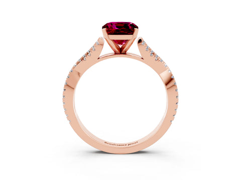 Rose gold Cushion Cut Garnet Solitaire Engagement Ring with Twisted Pavé Band and Four-Prong Setting_15