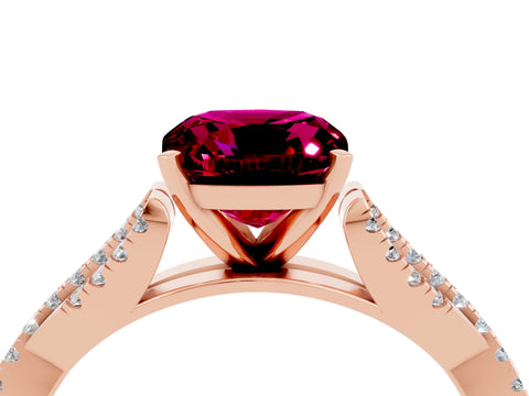 Rose gold Cushion Cut Garnet Solitaire Engagement Ring with Twisted Pavé Band and Four-Prong Setting_16