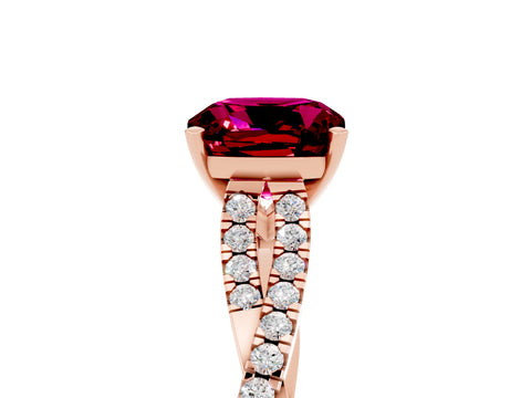 Rose gold Cushion Cut Garnet Solitaire Engagement Ring with Twisted Pavé Band and Four-Prong Setting_17