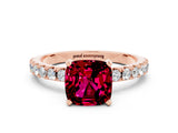 Rose gold Cushion Cut Garnet Solitaire Pavé Band with Four-Prong Setting