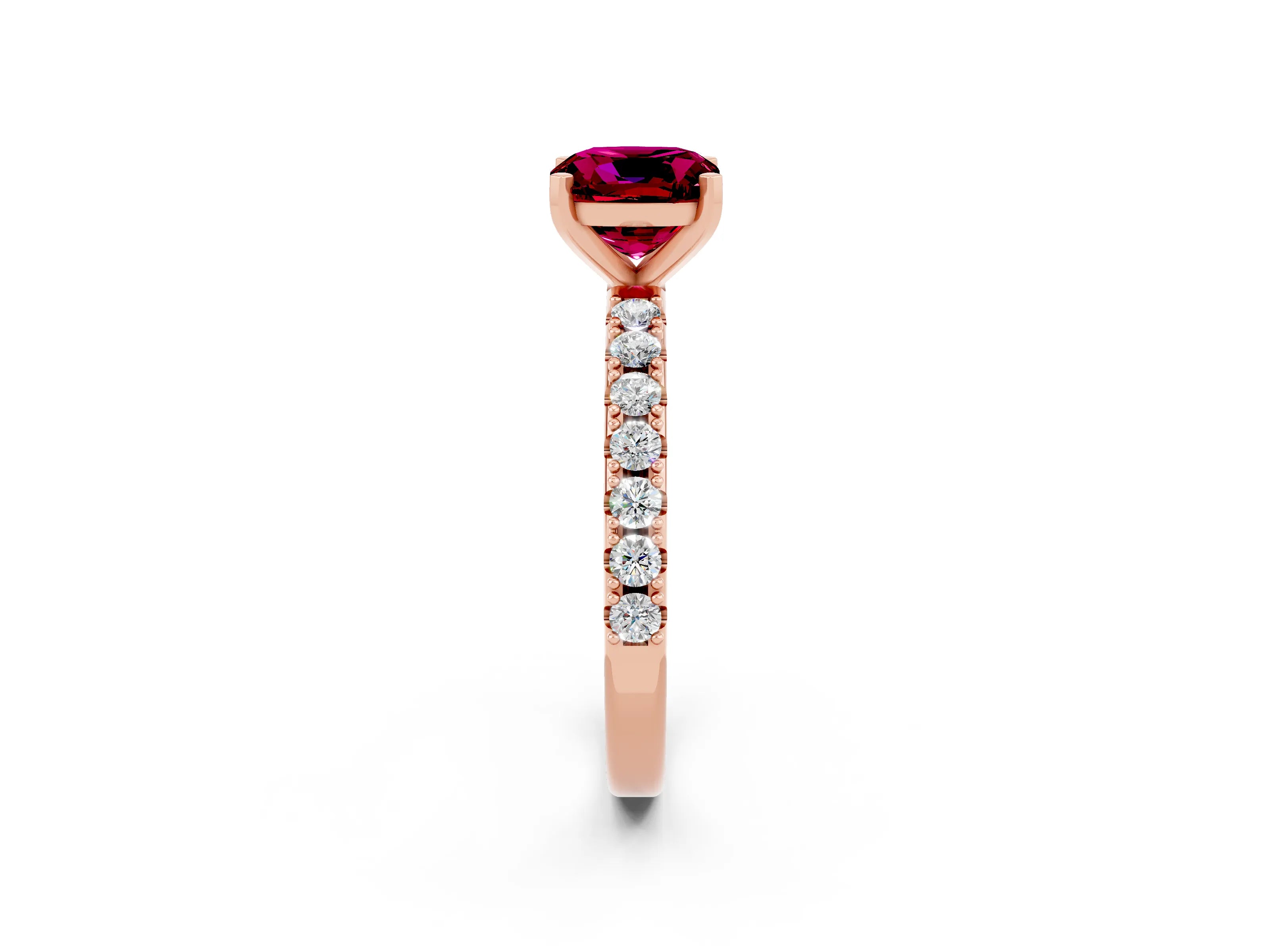 Rose gold Cushion Cut Garnet Solitaire Pavé Band with Four-Prong Setting_2