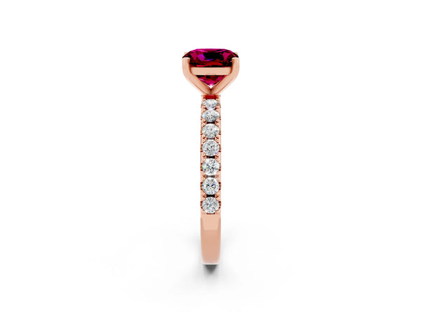 Rose gold Cushion Cut Garnet Solitaire Pavé Band with Four-Prong Setting