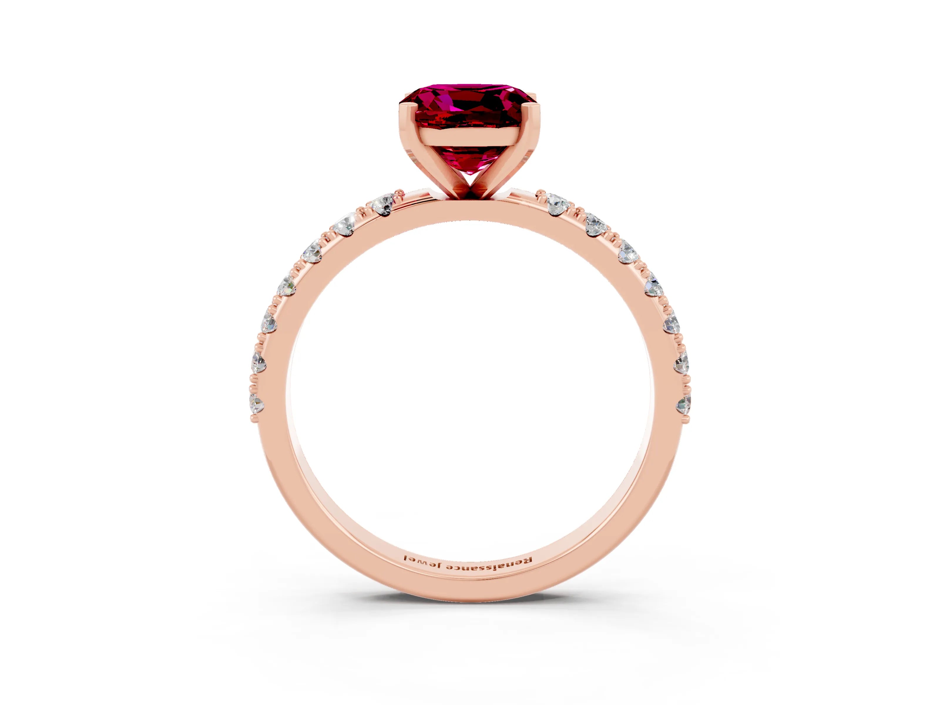 Rose gold Cushion Cut Garnet Solitaire Pavé Band with Four-Prong Setting_3