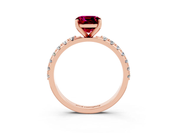 Rose gold Cushion Cut Garnet Solitaire Pavé Band with Four-Prong Setting