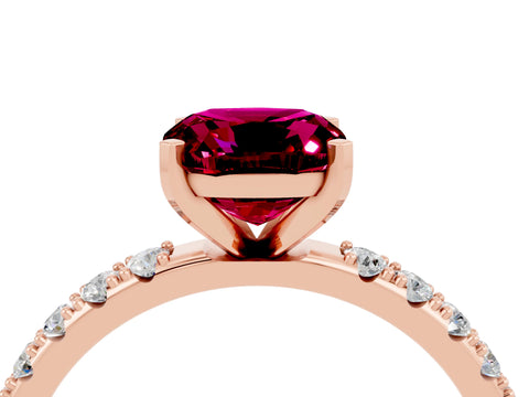 Rose gold Cushion Cut Garnet Solitaire Pavé Band with Four-Prong Setting_4