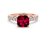Rose gold Cushion Cut Garnet Solitaire Pavé Engagement Ring with Round Band and Prong Setting_36