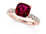 Rose gold Cushion Cut Garnet Solitaire Pavé Engagement Ring with Round Band and Prong Setting_37