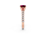 Rose gold Cushion Cut Garnet Solitaire Pavé Engagement Ring with Round Band and Prong Setting_38