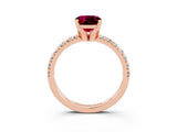 Rose gold Cushion Cut Garnet Solitaire Pavé Engagement Ring with Round Band and Prong Setting_39