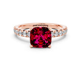 Rose gold Cushion Cut Garnet Solitaire Pavé Engagement Ring with Round Band and Prong Setting_78