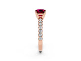 Rose gold Cushion Cut Garnet Solitaire Pavé Engagement Ring with Round Band and Prong Setting_80