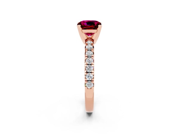 Rose gold Cushion Cut Garnet Solitaire Pavé Engagement Ring with Round Band and Prong Setting