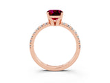 Rose gold Cushion Cut Garnet Solitaire Pavé Engagement Ring with Round Band and Prong Setting_81