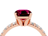 Rose gold Cushion Cut Garnet Solitaire Pavé Engagement Ring with Round Band and Prong Setting_82