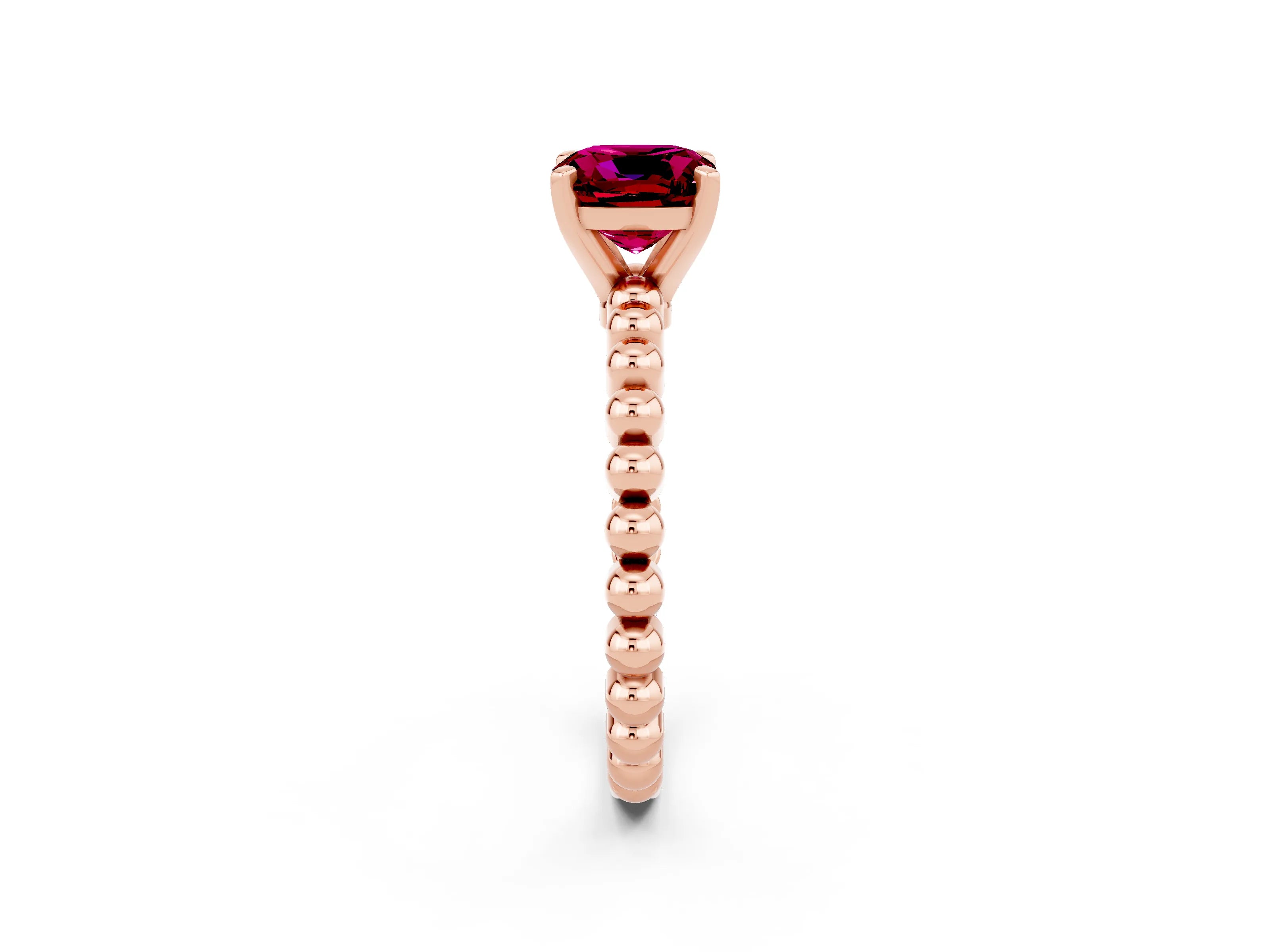 Rose gold Cushion Cut Garnet Solitaire Ring with Beaded Band and Prong Setting_2