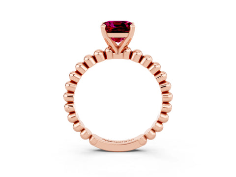 Rose gold Cushion Cut Garnet Solitaire Ring with Beaded Band and Prong Setting_3
