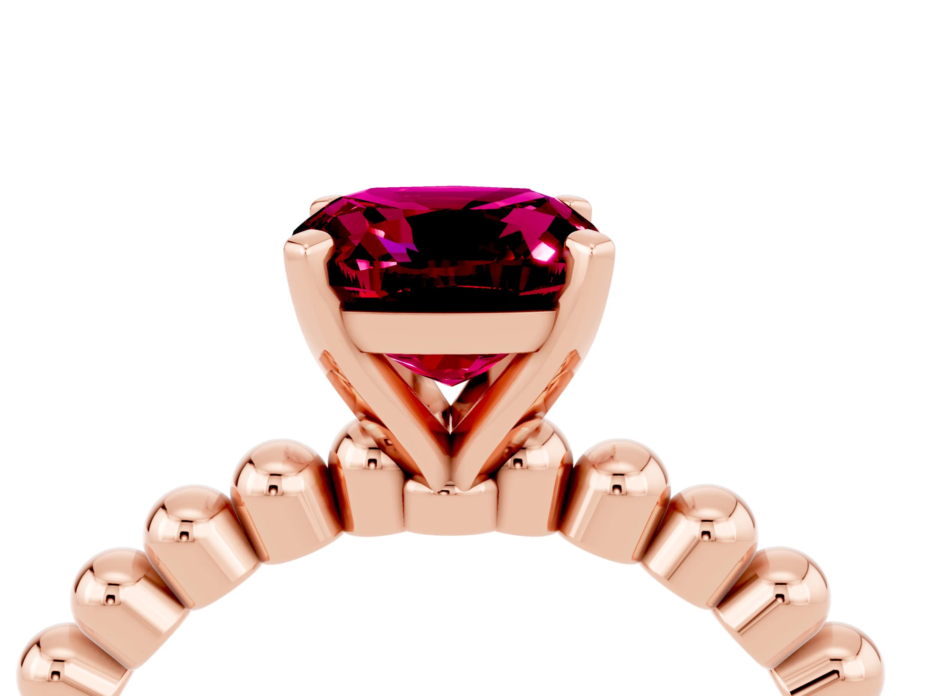 Rose gold Cushion Cut Garnet Solitaire Ring with Beaded Band and Prong Setting_4