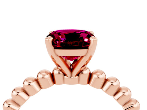Rose gold Cushion Cut Garnet Solitaire Ring with Beaded Band and Prong Setting_4