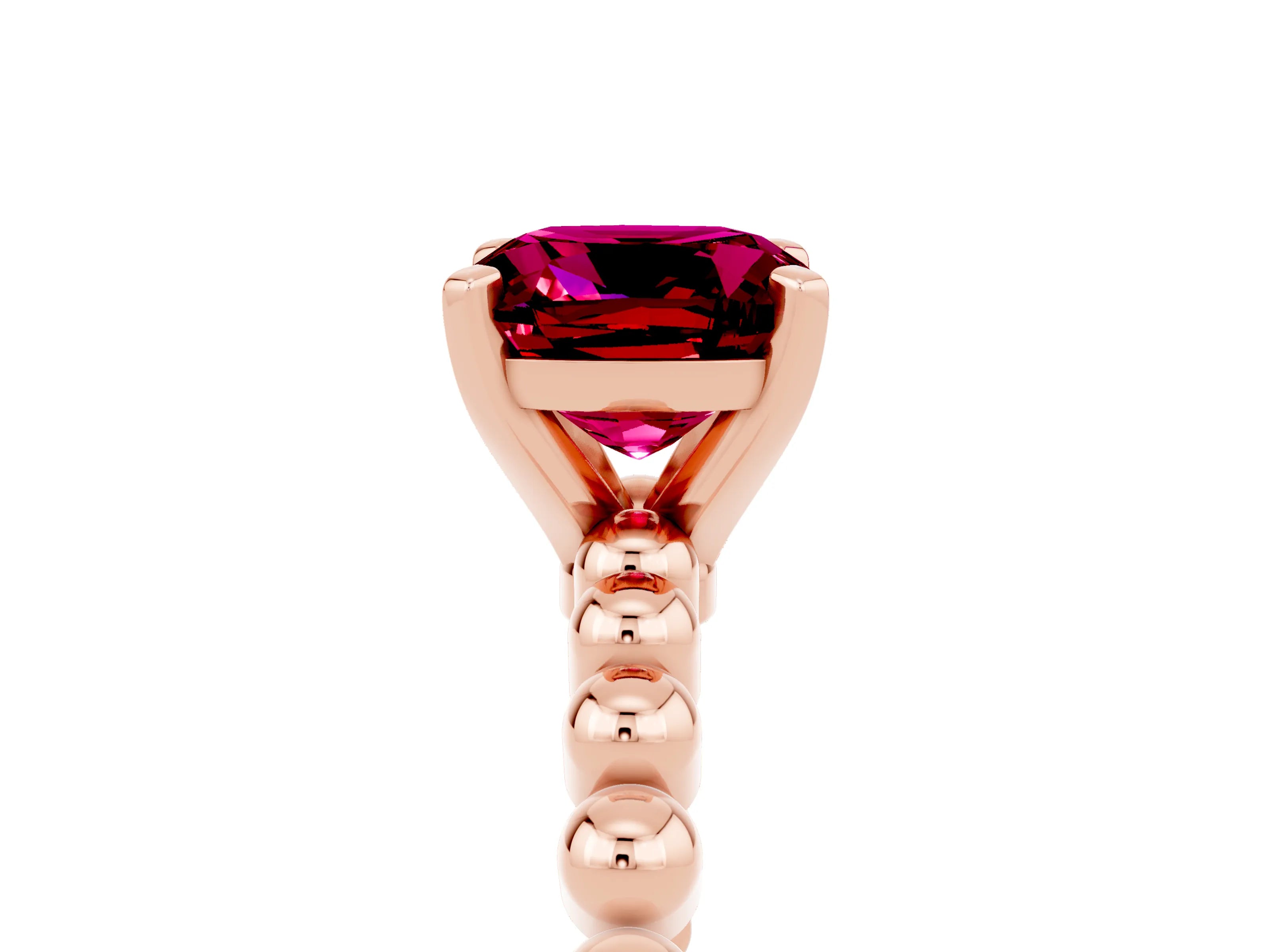 Rose gold Cushion Cut Garnet Solitaire Ring with Beaded Band and Prong Setting_5