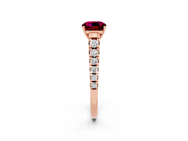 Rose gold Cushion Cut Garnet Cathedral Solitaire Ring with Round  Pavé Band