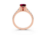 Rose gold Cushion Cut Garnet Solitaire Ring with Cathedral Setting and Pavé Band_3