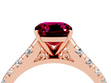 Rose gold Cushion Cut Garnet Solitaire Ring with Cathedral Setting and Pavé Band_4
