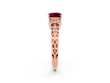 Rose gold Cushion Cut Garnet Solitaire Ring with Filigree Band and Four-Prong Setting_26