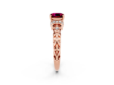 Rose gold Cushion Cut Garnet Solitaire Ring with Filigree Band and Four-Prong Setting_26