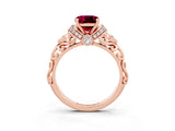 Rose gold Cushion Cut Garnet Solitaire Ring with Filigree Band and Four-Prong Setting_27