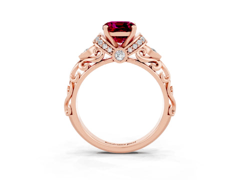 Rose gold Cushion Cut Garnet Solitaire Ring with Filigree Band and Four-Prong Setting_27
