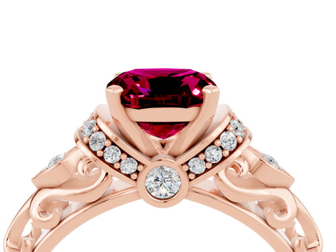 Rose gold Cushion Cut Garnet Solitaire Ring with Filigree Band and Four-Prong Setting_28
