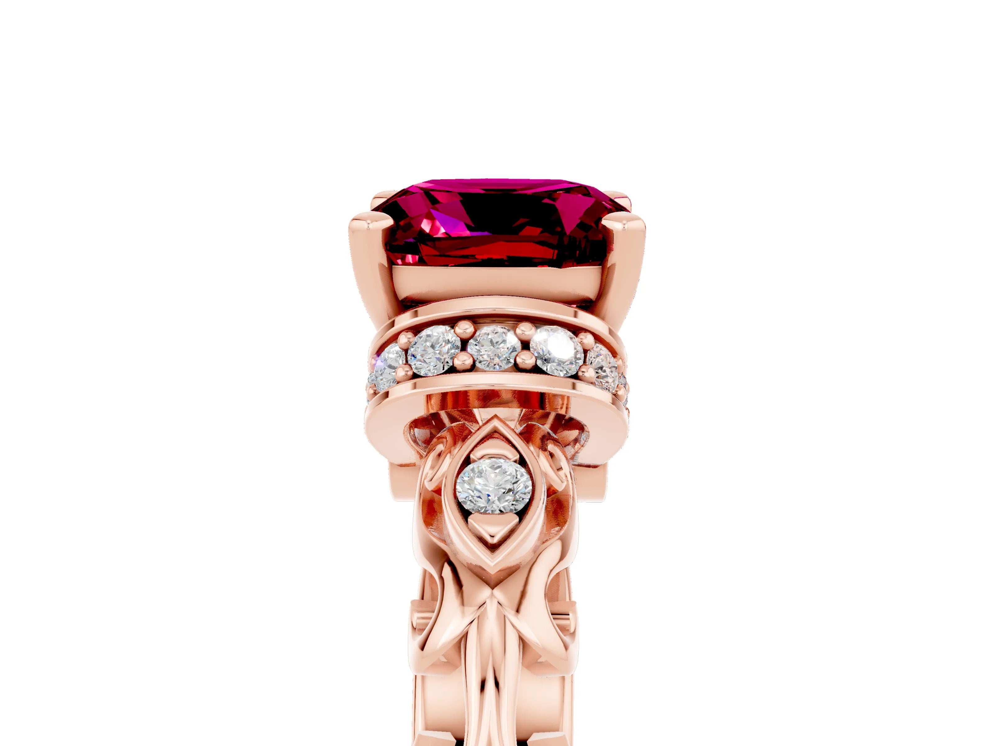 Rose gold Cushion Cut Garnet Solitaire Ring with Filigree Band and Four-Prong Setting_29