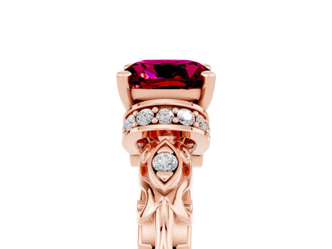 Rose gold Cushion Cut Garnet Solitaire Ring with Filigree Band and Four-Prong Setting_29